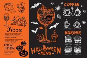 restaurang café meny, malldesign, halloween meny, matreklamblad. vektor