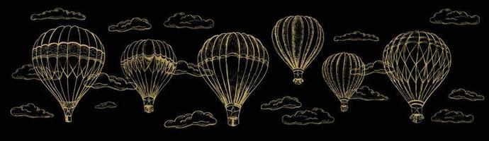 Heißluftballon im Vintage-Stil. handgezeichnete Abbildung. Vektor