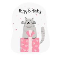 Geburtstagskarte mit Katze und Geschenkbox vektor