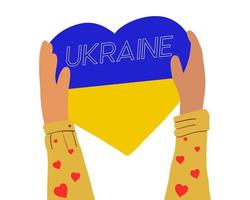 hände, die ein herz in form der ukrainischen flagge halten. Unterstützung der Menschen gegen den Krieg. lass Frieden sein