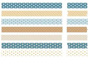 Bunte Vintage Washi Tape Streifen mit geometrischen und floralen Mustern. mit ausgefransten Rändern. Vektor-Illustration isoliert auf weißem Hintergrund. Linien Kreise Blumen Tupfen Aufkleber für Planer vektor