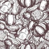 Nahtloses Muster mit Skizze von Gemüse. Gemüse, das nahtloses Vektormuster zeichnet. Produkte vom Bauernmarkt. vektor