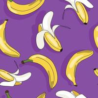 färgglada sommar bananer seamless mönster på lila bakgrund vektor frukt illustration. cartoon bananer seamless mönster för textil, tapeter design.