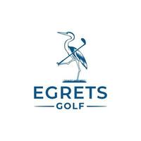 logotypen för en egret som bär en golfklubba på fötterna vektor