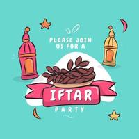 ramadan kareem iftar einladungsdesign handgezeichnet mit dattelpalme und jungem grünem hintergrund.