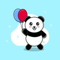 niedlicher panda, der einen ballon mit vektorsymbolillustration hält vektor