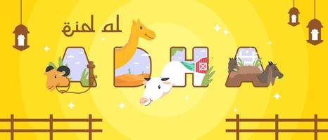 banner design med djur illustration av eid al adha vektor
