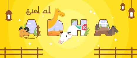 bannerdesign mit tierillustration von eid al adha vektor