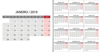 kalenderveckan 2019 startar på måndag vektor