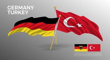 Deutschland- und Türkei-Flaggenplakat. realistische zeichnung im landesflaggenstil vektor