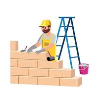 byggare bygga hus vägg med tegel vektor