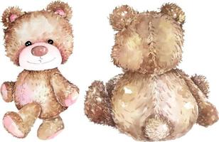 aquarell teddy bear.lovely teddybär braun spielzeug für valentinstag geschenke.cartoon bear.animals in aquarell gemalt. vektor