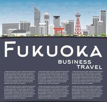 fukuoka skyline med grå landmärken, blå himmel och kopieringsutrymme. vektor