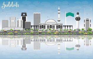 jeddah skyline mit grauen gebäuden, blauem himmel und reflexionen. vektor
