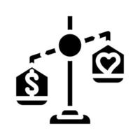 Wahl zwischen Gewissen und Geld-Glyphen-Symbol-Vektor-Illustration vektor