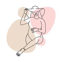 Schwangeres Mädchen mit Hut, runder und dicker Bauch, Schwangerschaft vektor