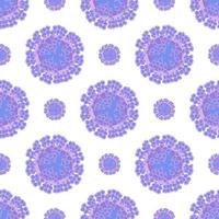 Lila Viruszellen auf nahtlosem Muster des weißen Hintergrundes. Hintergrund des Affenpockenvirus. Vektor-Illustration. vektor