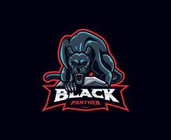 Logo-Design des schwarzen Panther-Maskottchens. Wütende schwarze Panther-Vektorillustration. logoillustration für maskottchen oder symbol und identität, emblemsport oder e-sport-gaming-team