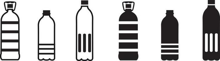 PET-Flasche, Kunststoff-Schwarz-Weiß-Icon-Vektor-Design-Illustration-Set-Material vektor