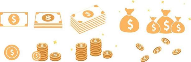 pengar, räkning, pengar, amerikanska dollar vektor ikon illustration guld