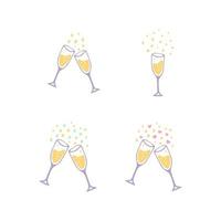 gläser mit champagner-set-symbol. handgezeichneter Doodle-Stil. , Minimalismus. Urlaub, Party, Liebe, Valentinstag, Hochzeitstag, Geburtstag, Jubel vektor