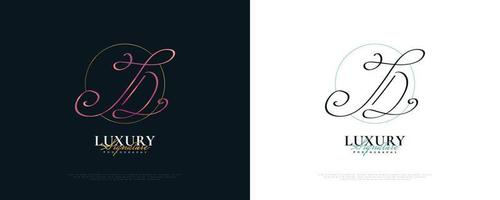 jd Initial-Signatur-Logo-Design mit elegantem und minimalistischem Handschriftstil. anfängliches j- und d-logo-design für hochzeit, mode, schmuck, boutique und geschäftsmarkenidentität vektor