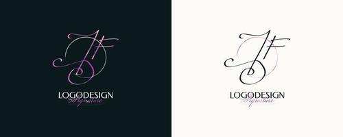 jf Initial-Signatur-Logo-Design mit elegantem und minimalistischem Handschriftstil. anfängliches j- und f-logo-design für hochzeit, mode, schmuck, boutique und geschäftsmarkenidentität vektor