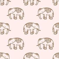 boho elefanter handritad seamless mönster. tribal vektor bakgrund. etnisk indisk illustration. sött tryck för textil, kläder, tyg, barnkammare