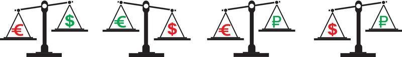 förklarande ritning med en balans mellan dollar och euro, mot den ryska rubeln vektorillustrationsmaterial vektor