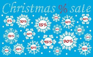 jul försäljning vektor illustration. procent rabatt för jul- och nyårsshopping. gjord med snöflingorna.