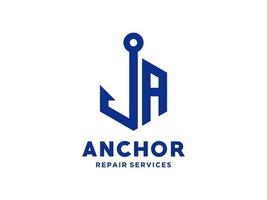 logo design ein anker künstlerisches alphabet für boot schiff marine nautischen transport freien vektor