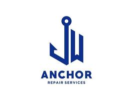 logo design w anker künstlerisches alphabet für boot schiff marine nautischen transport freien vektor