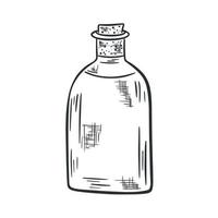 Glasflasche für Flüssigkeit mit Stopfenskizze isoliertem Vektor