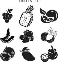 frukt set ikon vektor illustration, svart färg.