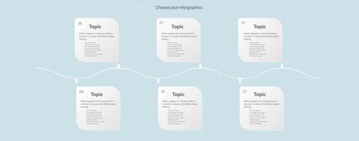 schritte oder optionen des infografischen prozessdiagramms mit blauen und gelben feldern. Infografik-Vorlage mit 6 Optionen oder Schritten, Geschäftsvorlage für Präsentationsobjekte vektor