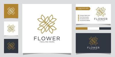 Blumen-Monolinie Luxus-Logo mit Visitenkarten-Design vektor