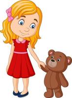 tecknad liten flicka med nallebjörn som håller handen tillsammans vektor