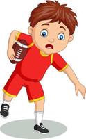 Cartoon kleiner Junge, der Rugby spielt vektor
