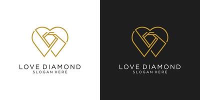 Liebe Diamant-Logo-Vektor-Design-Linienstil. vektor