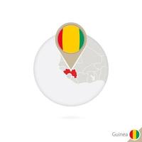 guinea-karte und flagge im kreis. karte von guinea, guinea flag pin. Karte von Guinea im Stil des Globus. vektor