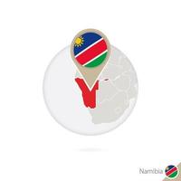 Namibia-Karte und Flagge im Kreis. Karte von Namibia, Namibia-Flaggenstift. Karte von Namibia im Stil des Globus. vektor