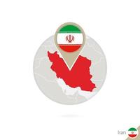 Iran-Karte und Flagge im Kreis. karte von iran, iran flag pin. karte des iran im stil des globus. vektor