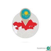 kasachstan-karte und flagge im kreis. Karte von Kasachstan, Kasachstan-Flaggenstift. Karte von Kasachstan im Stil des Globus. vektor
