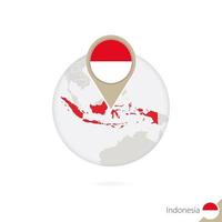 Indonesien-Karte und Flagge im Kreis. karte von indonesien, indonesien-flaggenstift. Karte von Indonesien im Stil des Globus. vektor
