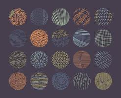 Vektor-Set von runden abstrakten Hintergründen. zeitgenössische konzepttrendillustration. Muster aus handgezeichneten Kurven, Linien, Punkten, Punkten. doodle-symbole für soziale netzwerke, poster, designvorlagen