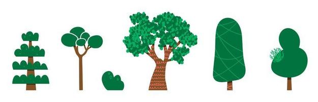 Vektor-Set von niedlichen handgezeichneten Bäumen. Stilisierte Pflanzen für den Park, Garten vektor