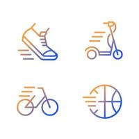 Lineare Vektorsymbole mit Gradienten für Sportaktivitäten festgelegt. Basketball spielen. Fahrrad fahren. Freizeit. dünne Linienkontursymbole entwerfen Bündel. Sammlung von isolierten Umrissillustrationen vektor