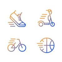 sport aktivitet gradient linjär vektor ikoner set. spelar basket. cykla. fritid. tunn linje kontur symbol design bunt. isolerade kontur illustrationer samling