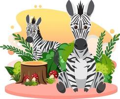två söta zebror i platt tecknad stil vektor