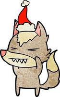 Wütender Wolf strukturierte Karikatur einer tragenden Weihnachtsmütze vektor